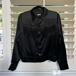 Reformation black silk jacket with fringe, Keanu Jacket s